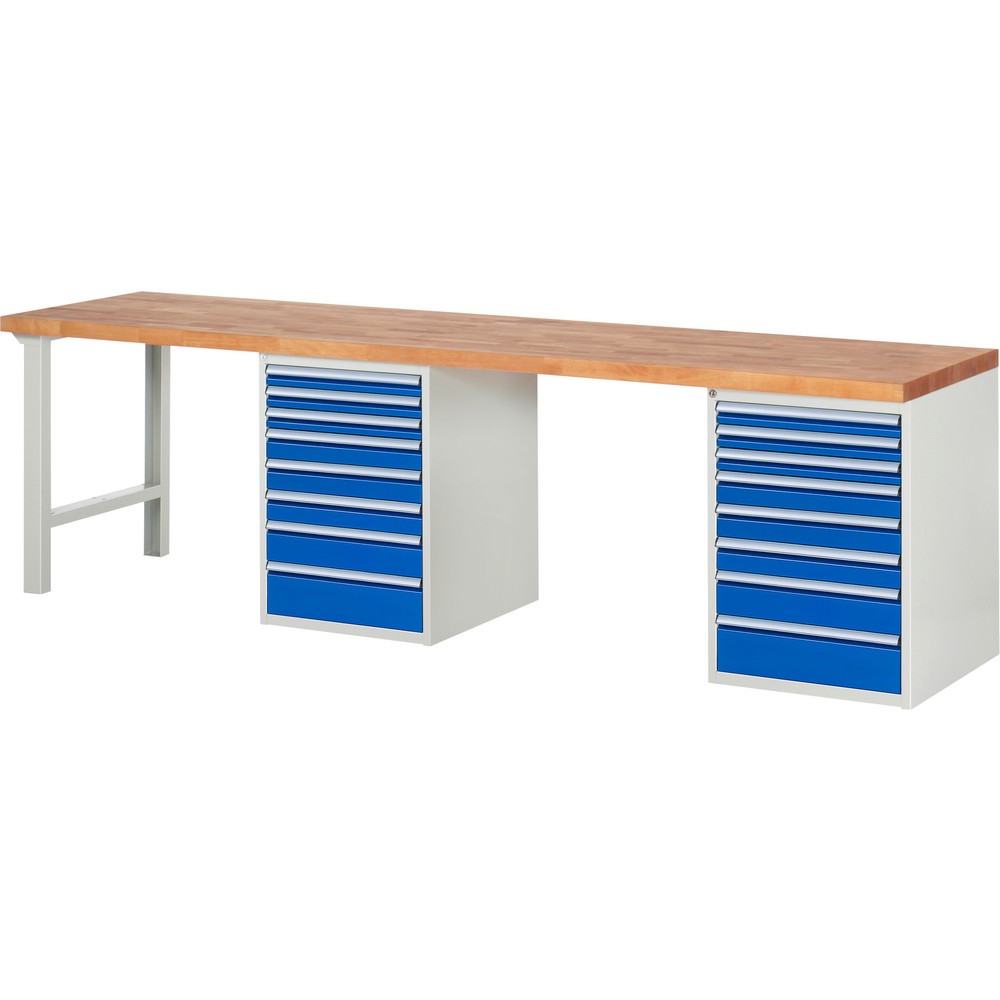 Produktabbildung Nr. 1: RAU Werkbank Serie 7000, 2 Container, HxBxT 890 x 3.000 x 700 mm, 16 x 90%-Auszug-Schubladen