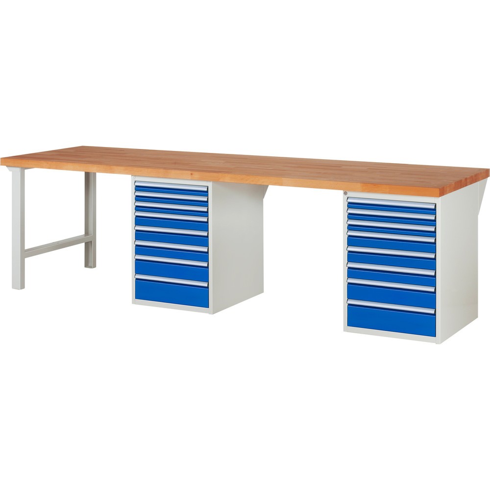 RAU Werkbank Serie 7000, 2 Container, HxBxT 890 x 3.000 x 900 mm, 16 x 90%-Auszug-Schubladen Produktabbildung Nr. 1: RAU Werkbank Serie 7000, 2 Container, HxBxT 890 x 3.000 x 900 mm, 16 x 90%-Auszug-Schubladen
