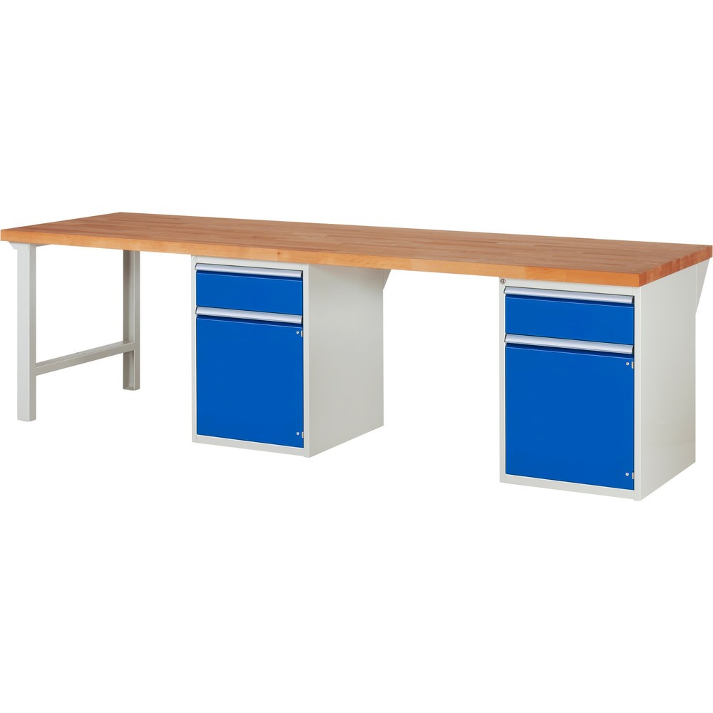 Produktabbildung: RAU Werkbank Serie 7000, 2 Container, HxBxT 890 x 3.000 x 900 mm, 2 Schubladen 2 x 180 mm, 1 Fachboden, 2 Flügeltüren