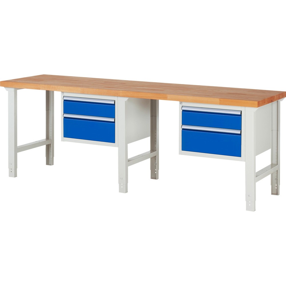 Produktabbildung Nr. 1: RAU Werkbank Serie 7000, 2 Container, HxBxT 790-1.140 x 2.500 x 700 mm, 4 x 100%-Auszug-Schubladen 2 x 150 mm, 2 x 210 mm