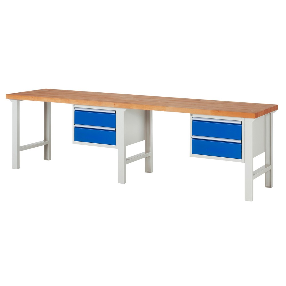 Produktabbildung Nr. 1: RAU Werkbank Serie 7000, 2 Container, HxBxT 840 x 3.000 x 700 mm, 4 x 100%-Auszug-Schubladen 4 x 180 mm