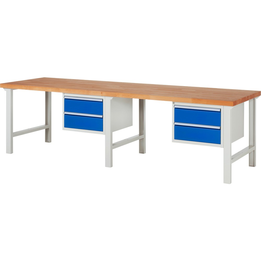 Produktabbildung: RAU Werkbank Serie 7000, 2 Container, HxBxT 840 x 3.000 x 900 mm, 4 x 100%-Auszug-Schubladen 4 x 180 mm