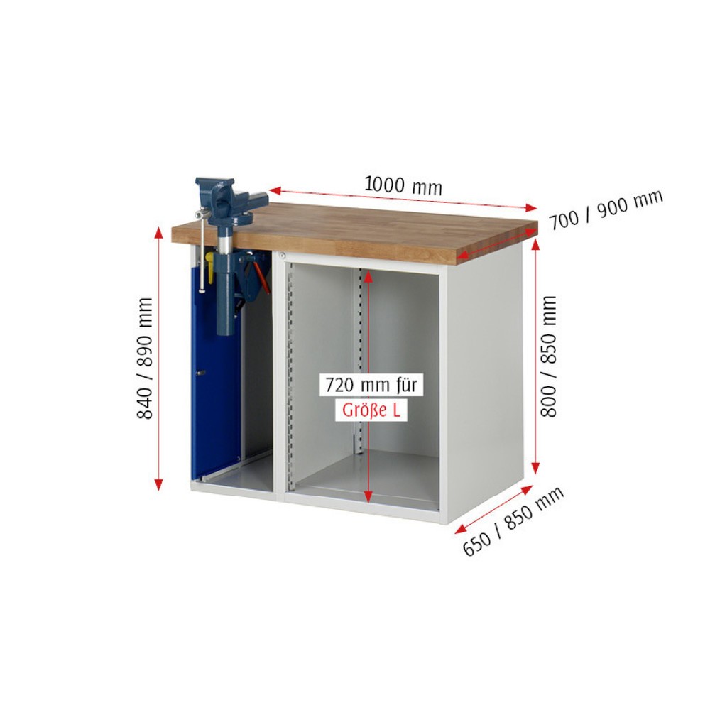 Produktabbildung Nr. 5: RAU Werkbank Serie 7000, 2 Container, HxBxT 840 x 1.000 x 700 mm, 4 x 90%-Auszug-Schubladen 3 x 150 mm, 1 x 270 mm, Schubladen-TK 100 kg