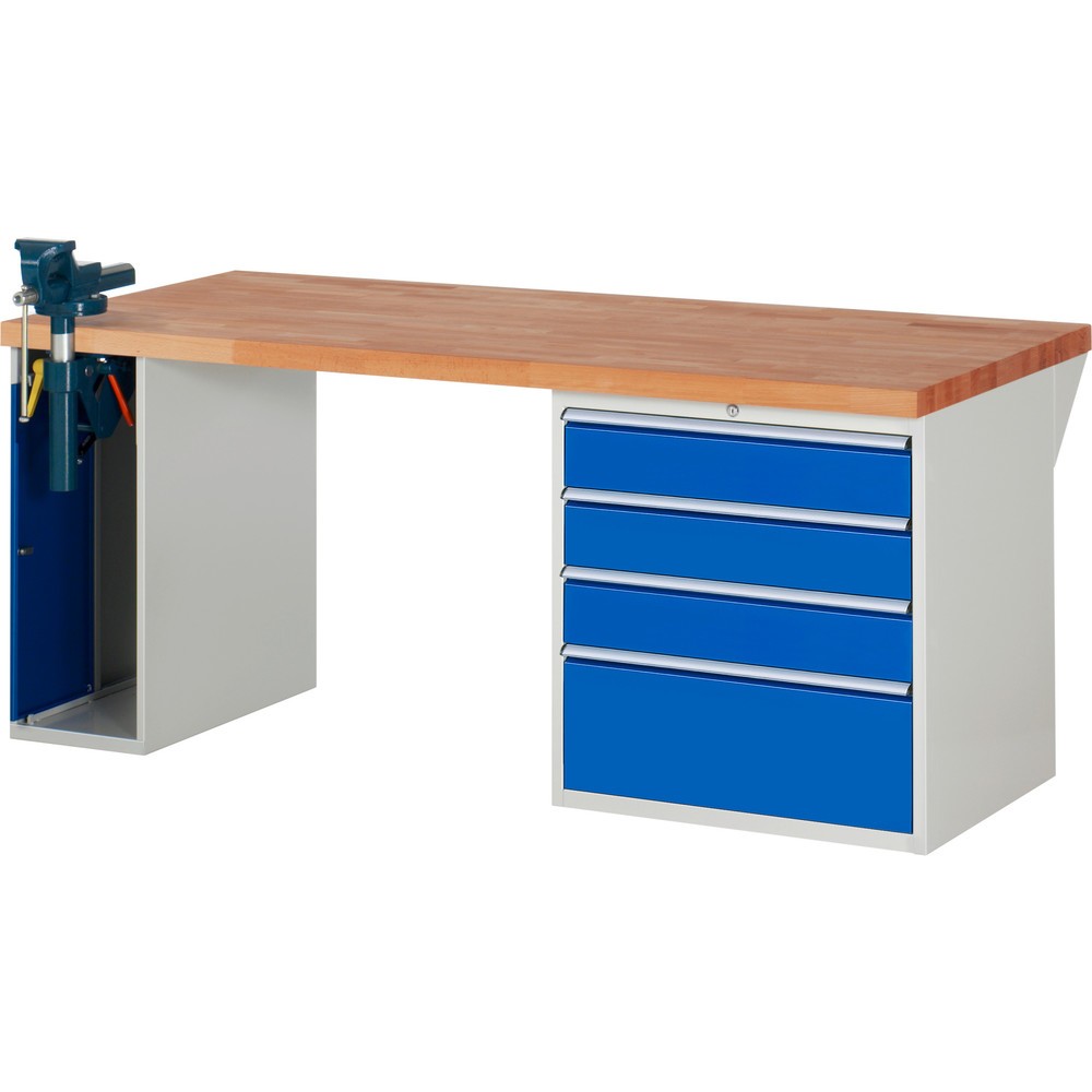 Produktabbildung: RAU Werkbank Serie 7000, 2 Container, SchraubstockHxBxT 890 x 2.000 x 900 mm, 4 x 90%-Auszug-Schubladen, Schubladen-TK 75 kg