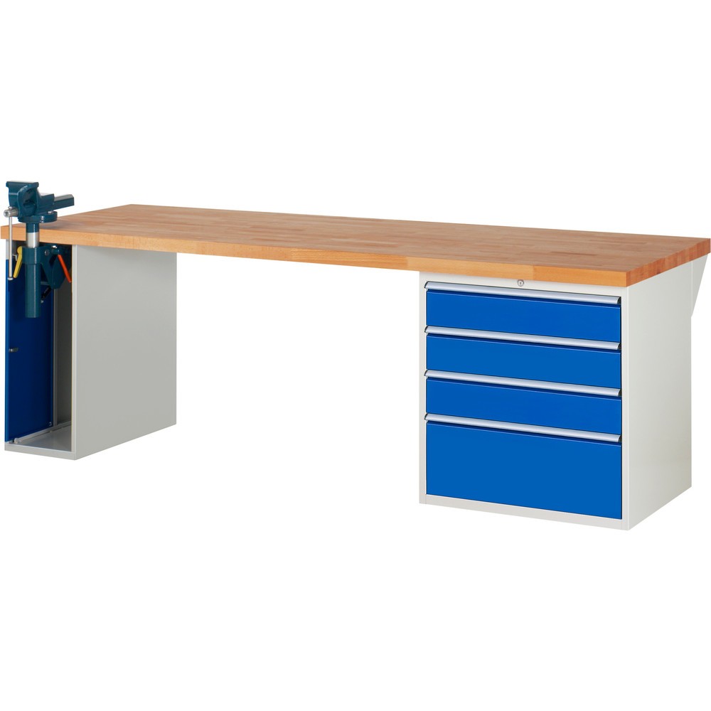 Produktabbildung Nr. 1: RAU Werkbank Serie 7000, 2 Container, SchraubstockHxBxT 890 x 2.500 x 900 mm, 4 x 100%-Auszug-Schubladen, Schubladen-TK 75 kg