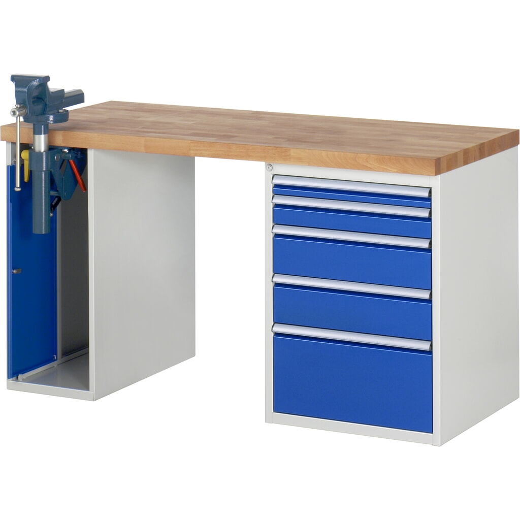 RAU Werkbank Serie 7000, 2 Container, HxBxT 840 x 1.500 x 700 mm, 5 Schubladen 1 x 60 mm, 1 x 90 mm, 2 x 150 mm, 1 x 270 mm Produktabbildung: RAU Werkbank Serie 7000, 2 Container, HxBxT 840 x 1.500 x 700 mm, 5 Schubladen 1 x 60 mm, 1 x 90 mm, 2 x 150 mm, 1 x 270 mm