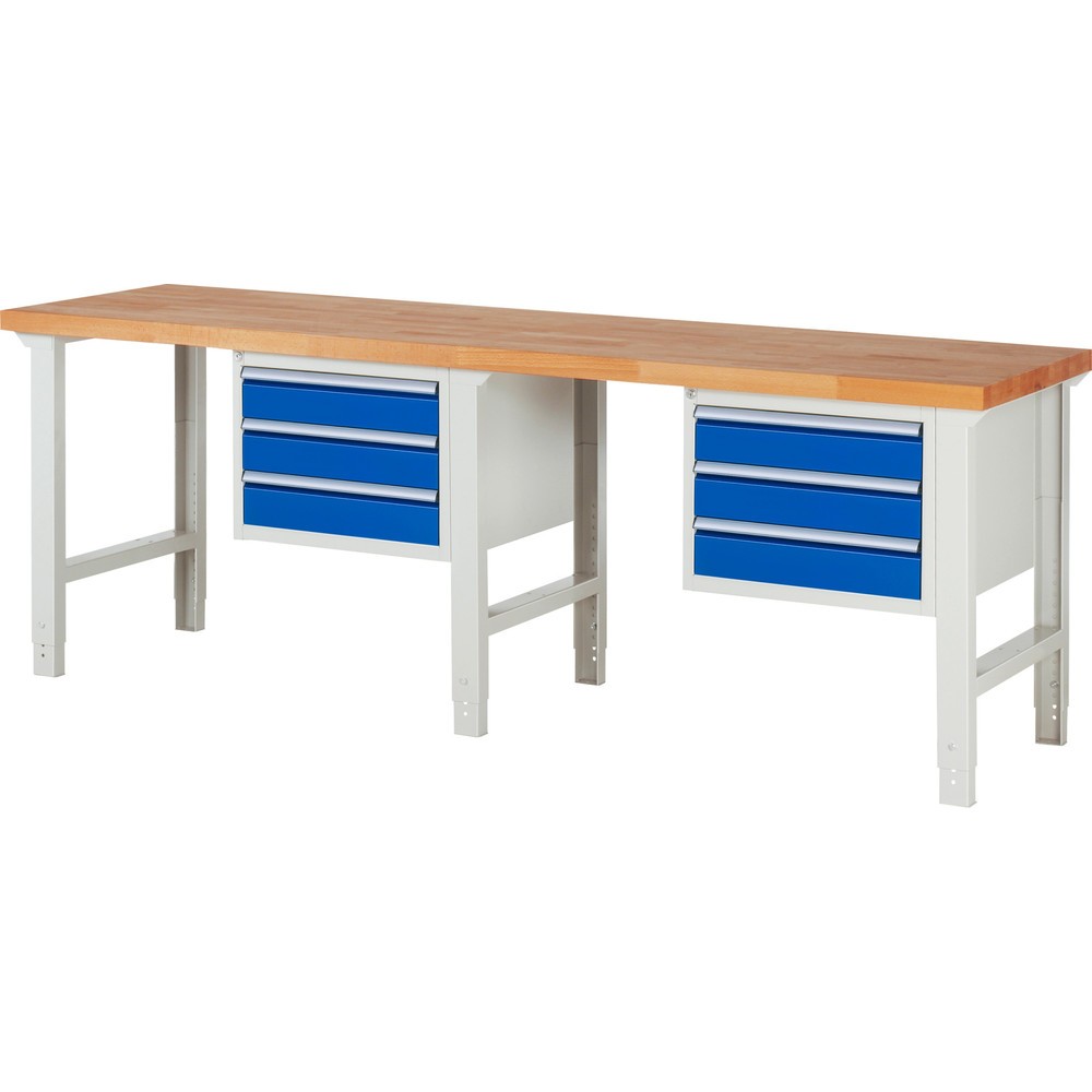 Produktabbildung: RAU Werkbank Serie 7000, 2 Container, HxBxT 790-1.140 x 2.500 x 700 mm, 6 x 90%-Auszug-Schubladen 6 x 120 mm