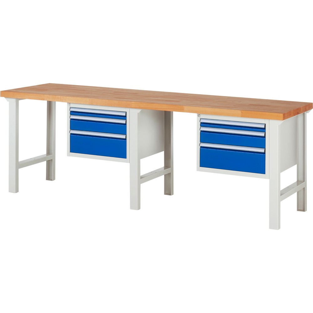 Produktabbildung Nr. 1: RAU Werkbank Serie 7000, TK 750 kg, 2 Container, HxBxT 840 x 2.500 x 700 mm, 6 x 90%-Auszug-Schubladen 2 x 60 mm, 2 x 120 mm, 2 x 180 mm