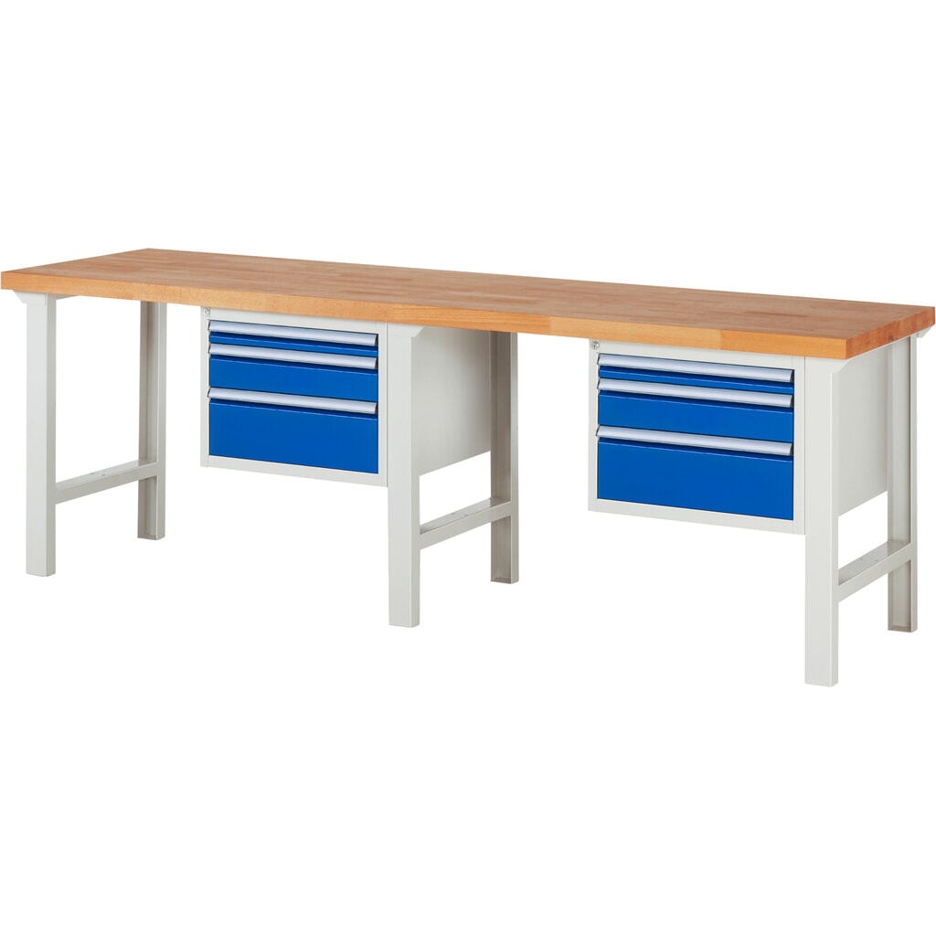 RAU Werkbank Serie 7000, TK 750 kg, 2 Container, HxBxT 840 x 2.500 x 700 mm, 6 x 90%-Auszug-Schubladen 2 x 60 mm, 2 x 120 mm, 2 x 180 mm Produktabbildung: RAU Werkbank Serie 7000, TK 750 kg, 2 Container, HxBxT 840 x 2.500 x 700 mm, 6 x 90%-Auszug-Schubladen 2 x 60 mm, 2 x 120 mm, 2 x 180 mm