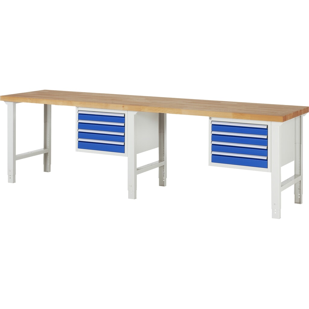 RAU Werkbank Serie 7000, 2 Container, HxBxT 790-1.140 x 3.000 x 700 mm, 8 x 90%-Auszug-Schubladen 8 x 90 mm Produktabbildung: RAU Werkbank Serie 7000, 2 Container, HxBxT 790-1.140 x 3.000 x 700 mm, 8 x 90%-Auszug-Schubladen 8 x 90 mm