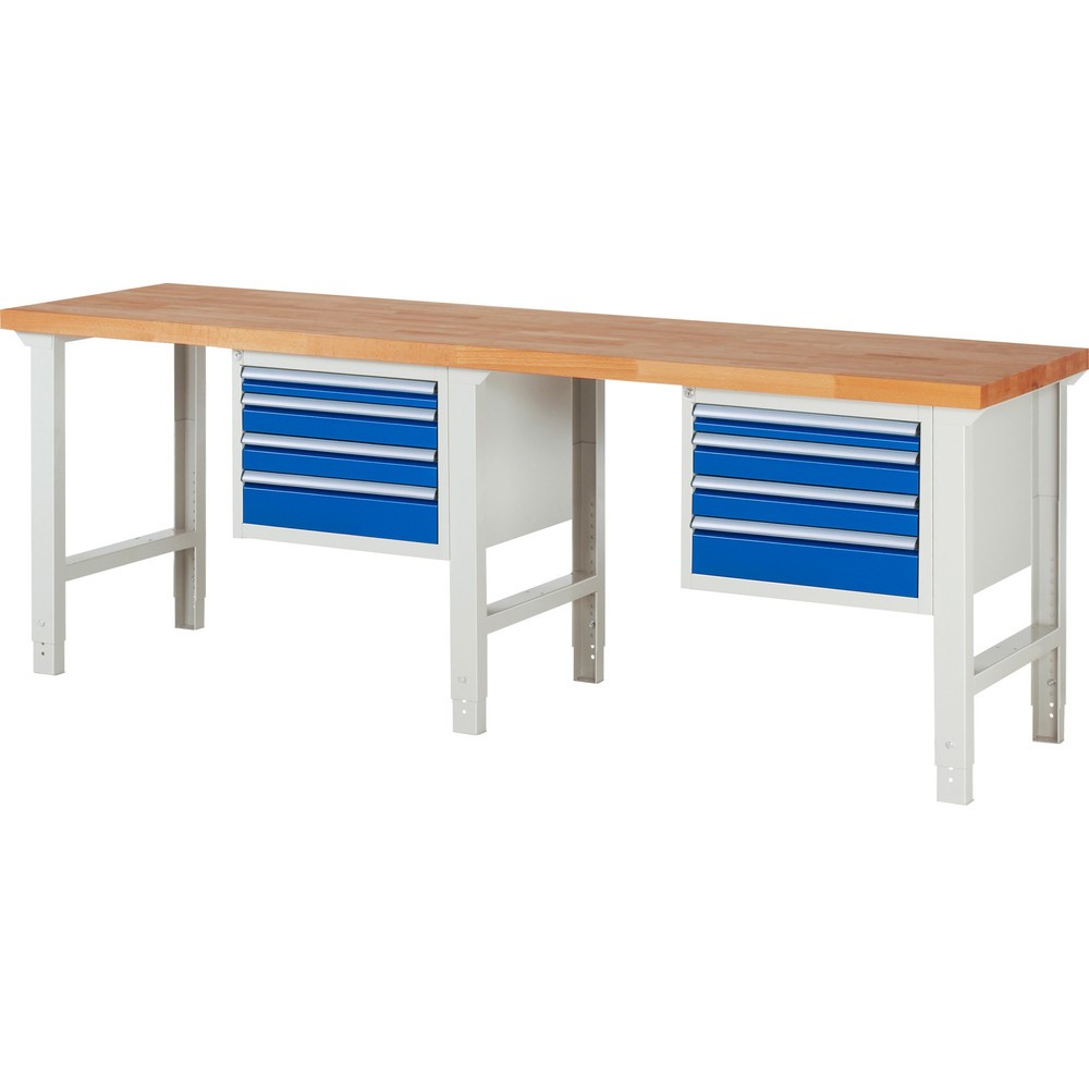 Produktabbildung Nr. 1: RAU Werkbank Serie 7000, 2 Container, HxBxT 790-1.140 x 2.500 x 700 mm, 8 Schubladen 2 x 60 mm, 4 x 90 mm, 2 x 120 mm