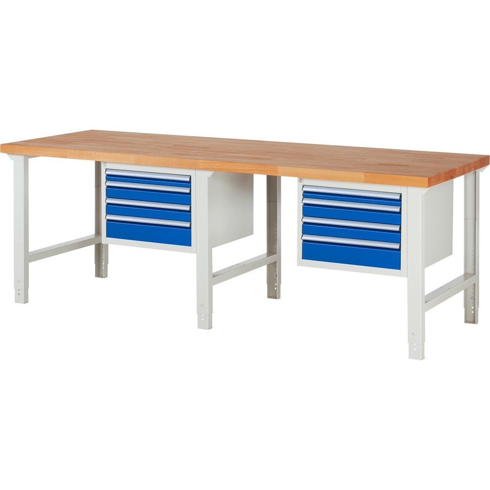 Produktabbildung: RAU Werkbank Serie 7000, 2 Container, HxBxT 790-1.140 x 2.500 x 900 mm, 8 x 100%-Auszug-Schubladen 2 x 60 mm, 4 x 90 mm, 2 x 120 mm