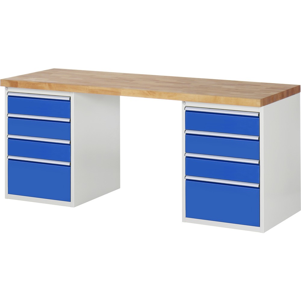 Produktabbildung Nr. 1: RAU Werkbank Serie 7000, 2 Container, HxBxT 890 x 2.000 x 700 mm, 8 x 90%-Auszug-Schubladen 6 x 150, 2 x 270 mm