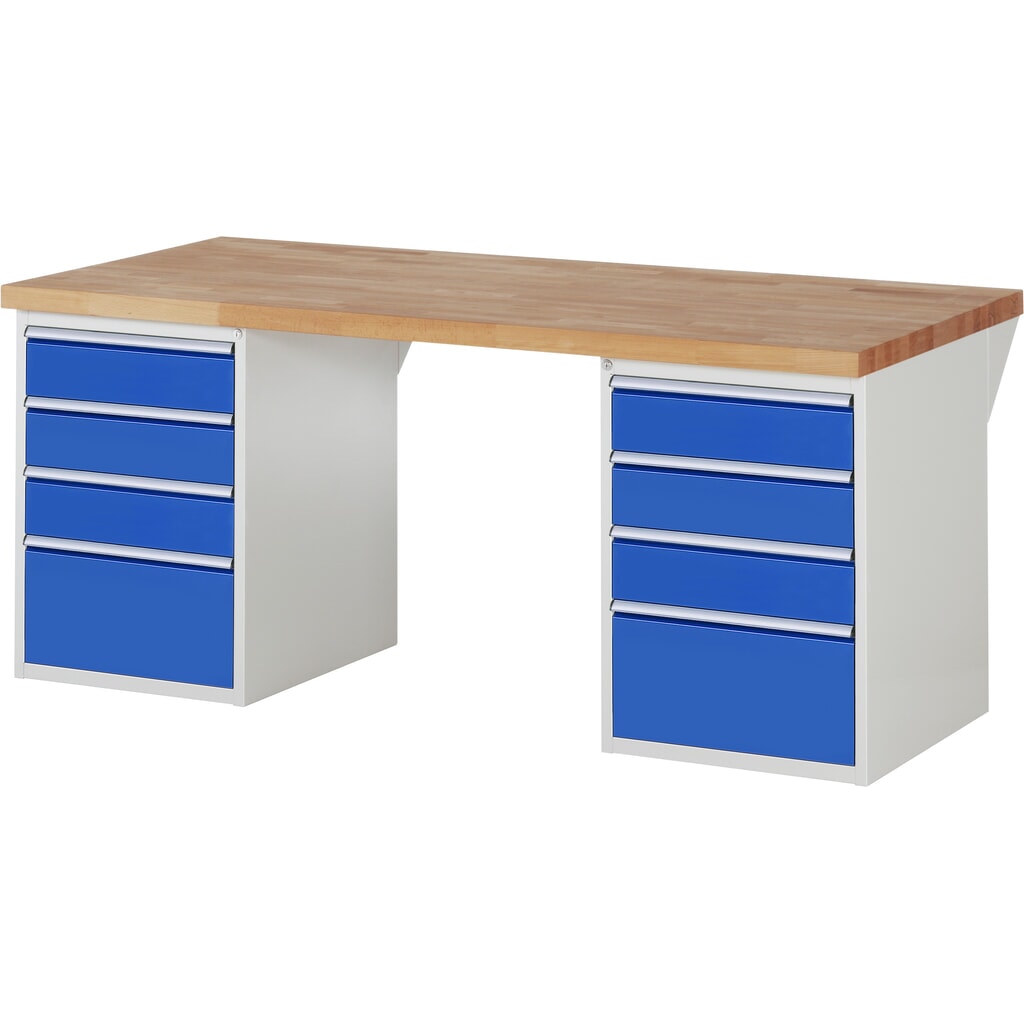 RAU Werkbank Serie 7000, 2 Container, HxBxT 890 x 2.000 x 900 mm, 8 x 90%-Auszug-Schubladen 6 x 150, 2 x 270 mm Produktabbildung: RAU Werkbank Serie 7000, 2 Container, HxBxT 890 x 2.000 x 900 mm, 8 x 90%-Auszug-Schubladen 6 x 150, 2 x 270 mm