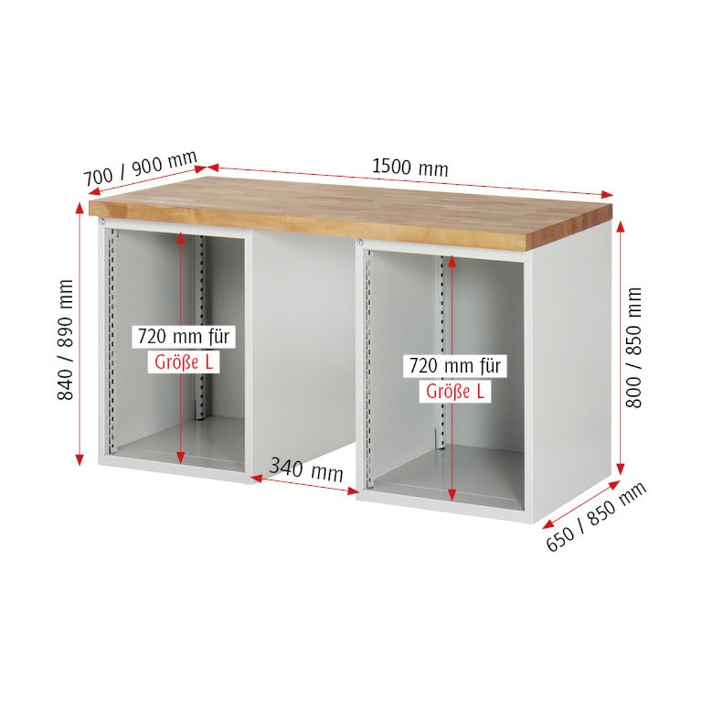 Produktabbildung Nr. 4: RAU Werkbank Serie 7000, 2 Container, HxBxT 840 x 1.500 x 900 mm, 8 x 90%-Auszug-Schubladen 3 x 150 mm, 4 x 180 mm, 1 x 270 mm