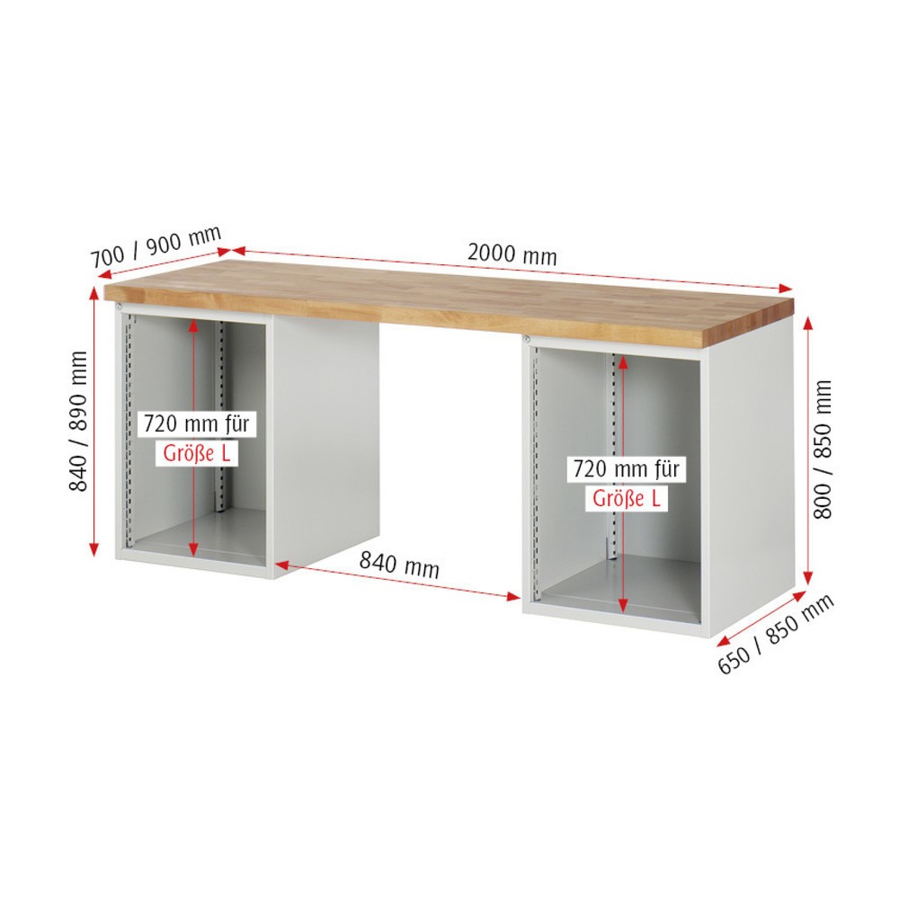 Produktabbildung Nr. 5: RAU Werkbank Serie 7000, 2 Container, HxBxT 890 x 2.000 x 700 mm, 12 x 90%-Auszug-Schubladen 3 x 60 mm, 3 x 90 mm, 1 x 120 mm, 1 x 150 mm, 4 x 180 mm