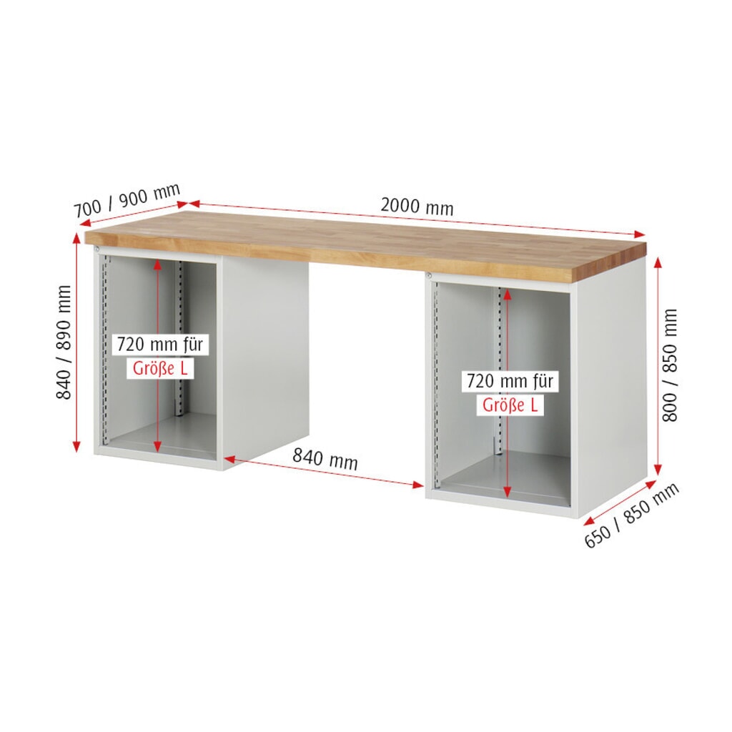 Produktabbildung Nr. 6: RAU Werkbank Serie 7000, 2 Container, HxBxT 840 x 2.000 x 700 mm, 12 x 100%-Auszug-Schubladen 6 x 90 mm, 6 x 150 mm