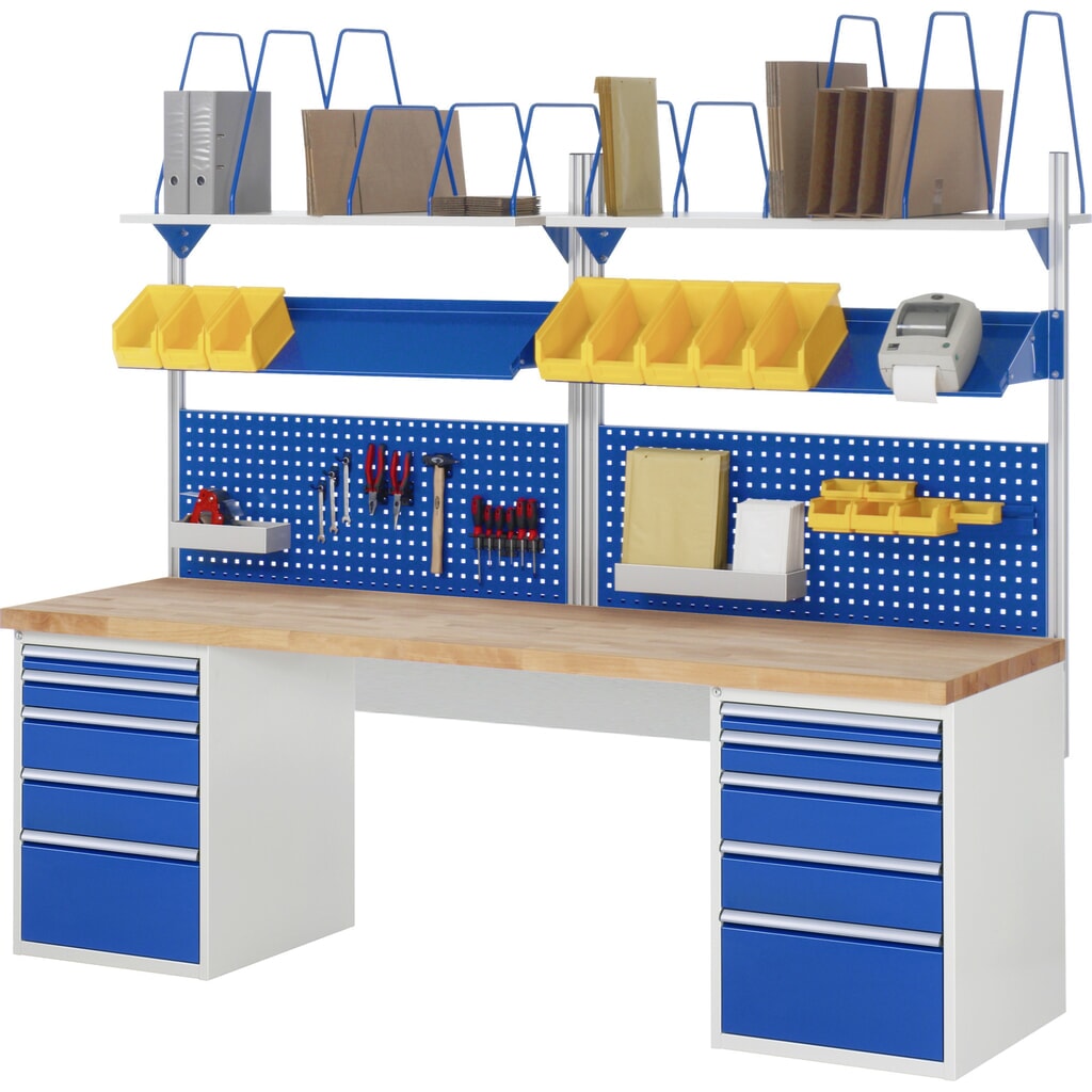 Produktabbildung Nr. 8: RAU Werkbank Serie 7000, 2 Container, HxBxT 840 x 2.500 x 900 mm, 12 x 100%-Auszug-Schubladen 3 x 60 mm, 3 x 90 mm, 1 x 120 mm, 1 x 150 mm, 4 x 180 mm