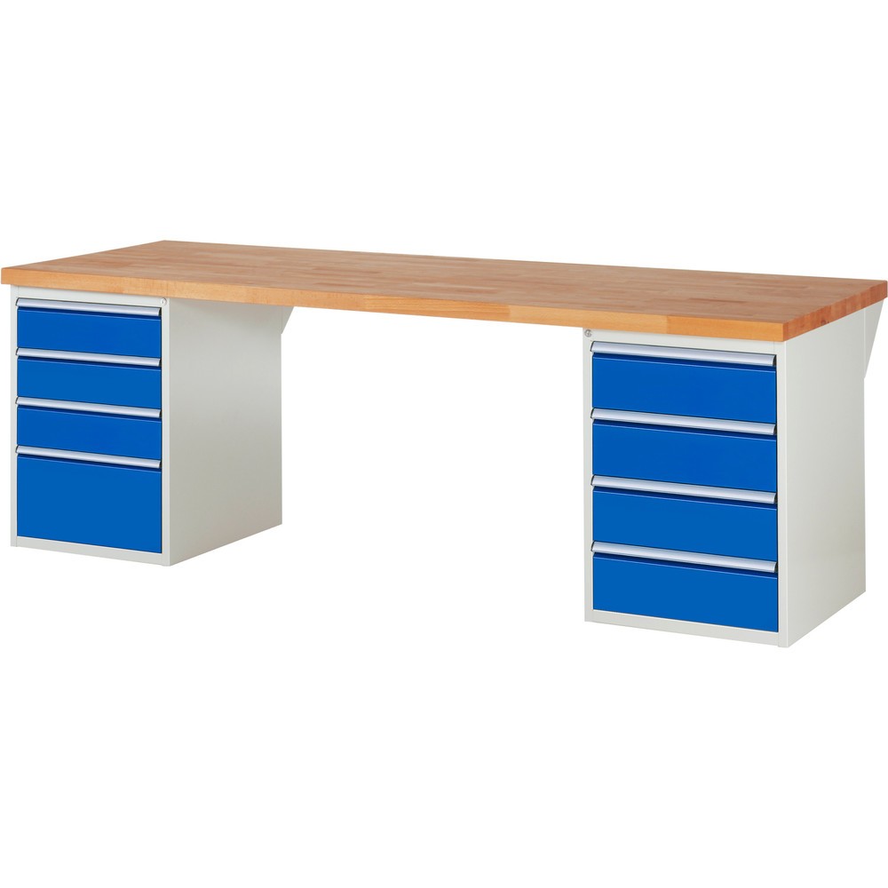 Produktabbildung Nr. 1: RAU Werkbank Serie 7000, 2 Container, HxBxT 890 x 2.500 x 900 mm, 8 x 100%-Auszug-Schubladen 3 x 150, 4 x 180, 1 x 270 mm