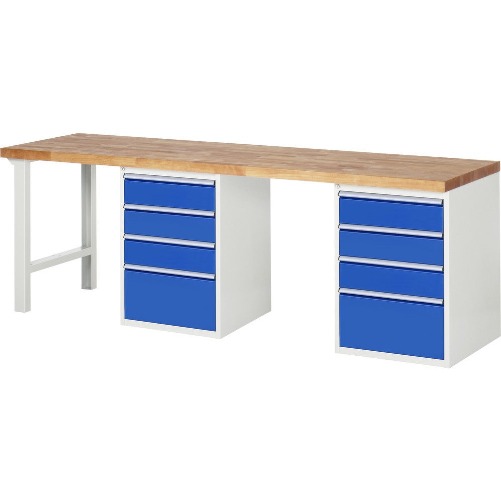 Produktabbildung: RAU Werkbank Serie 7000, 2 Container, HxBxT 890 x 2.500 x 700 mm, 8 x 90%-Auszug-Schubladen 6 x 150, 2 x 270 mm