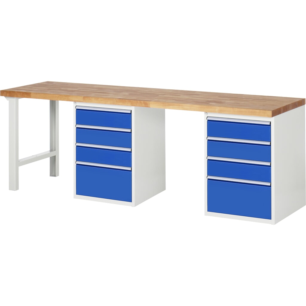 Produktabbildung Nr. 1: RAU Werkbank Serie 7000, 2 Container, HxBxT 890 x 2.500 x 700 mm, 8 x 90%-Auszug-Schubladen 6 x 150, 2 x 270 mm