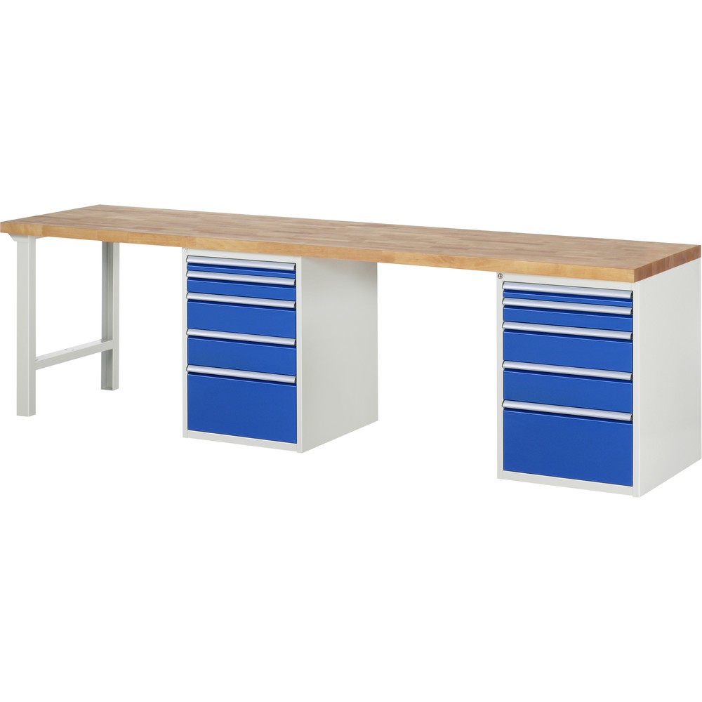 Produktabbildung: RAU Werkbank Serie 7000, 2 Container, HxBxT 890 x 3.000 x 700 mm, 10 x 90%-Auszug-Schubladen 2 x 60, 2 x 90, 4 x 150, 2 x 270 mm