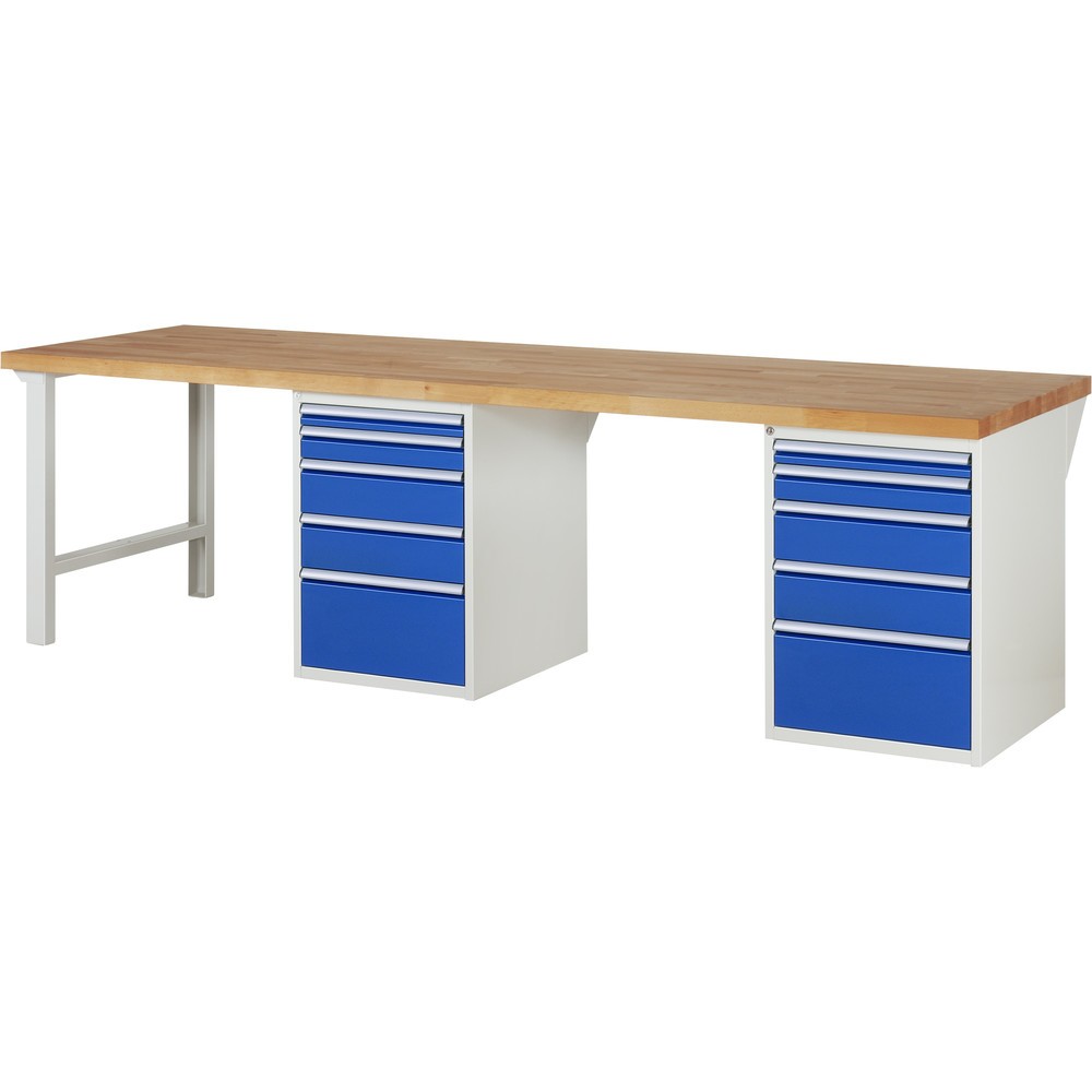 Produktabbildung: RAU Werkbank Serie 7000, 2 Container, HxBxT 890 x 3.000 x 900 mm, 10 x 90%-Auszug-Schubladen 2 x 60, 2 x 90, 4 x 150, 2 x 270 mm