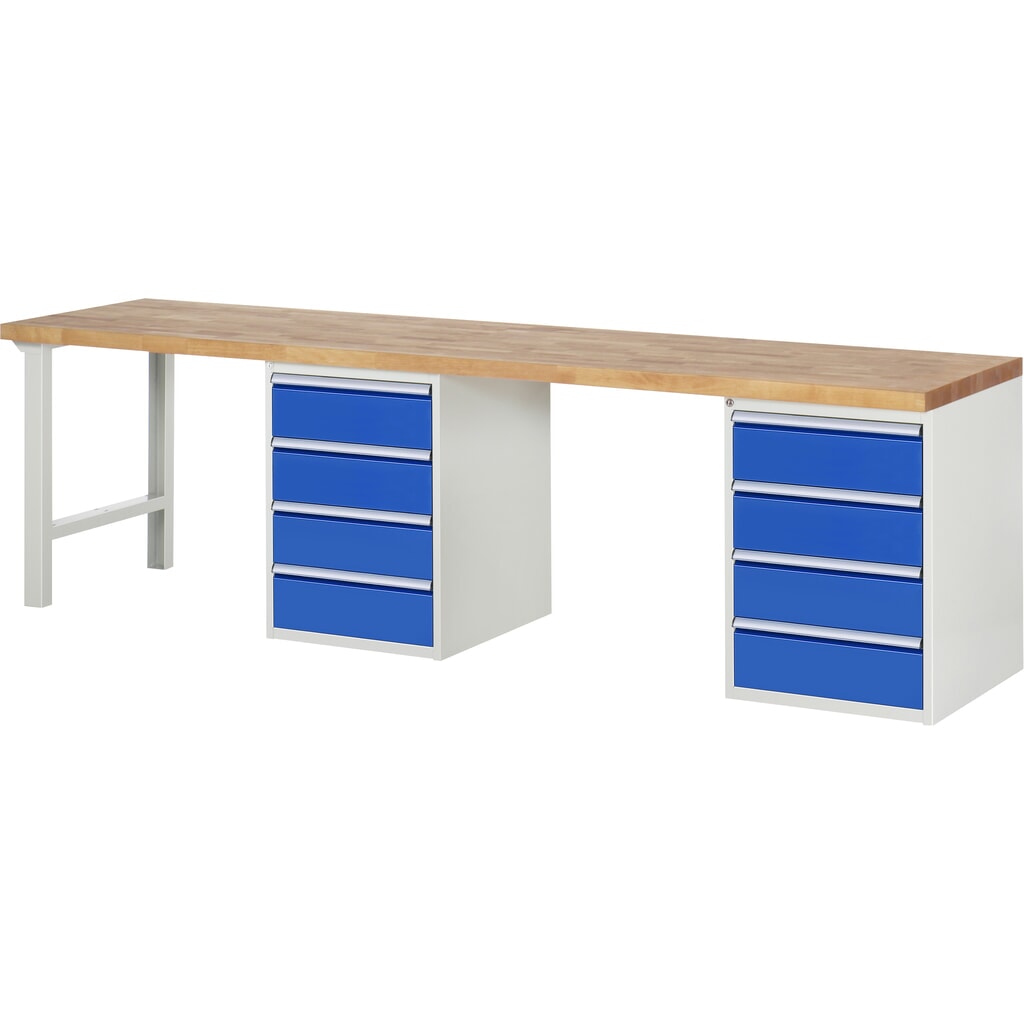Produktabbildung: RAU Werkbank Serie 7000, 2 Container, HxBxT 890 x 3.000 x 700 mm, 8 x 90%-Auszug-Schubladen 8 x 180 mm