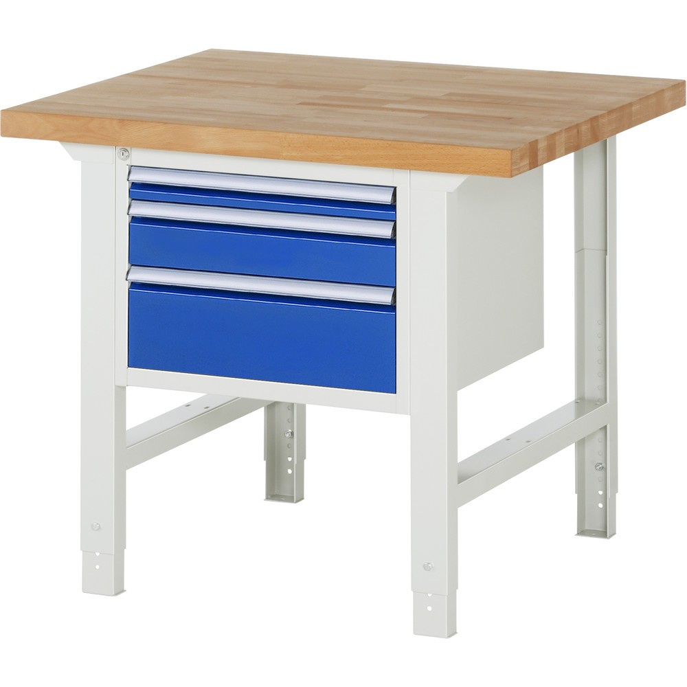 Produktabbildung: RAU Werkbank Serie 7000, 1 Container, HxBxT 790-1.140 x 1.000 x 900 mm, 3 x 90%-Auszug-Schubladen 1 x 60, 1 x 120, 1 x 180 mm