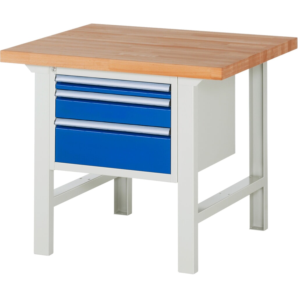 Produktabbildung Nr. 1: RAU Werkbank Serie 7000, 1 Container, HxBxT 840 x 1.000 x 900 mm, 3 x 90%-Auszug-Schubladen 1 x 60, 1 x 120, 1 x 180 mm, Schubladen-TK 100 kg