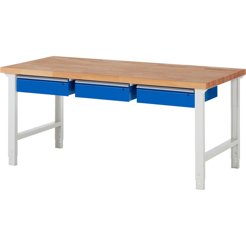 Produktabbildung Nr. 1: RAU Werkbank Serie 7000, HxBxT 790-1.140 x 2.000 x 900 mm, 3 Schubladen 3 x 150 mm, Schubladen-TK 50 kg