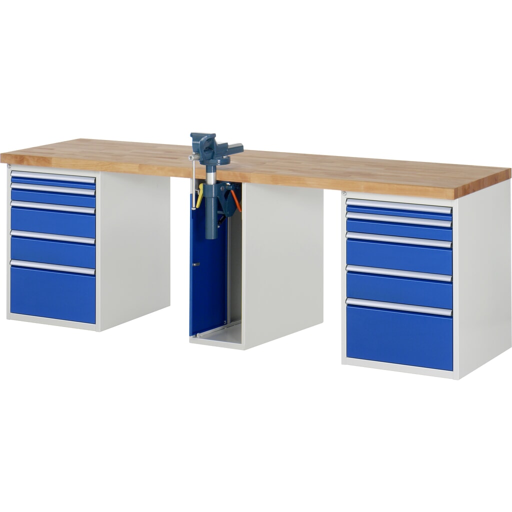 Produktabbildung Nr. 1: RAU Werkbank Serie 7000, 3 Container, HxBxT 840 x 2.500 x 700 mm, 10 x 90%-Auszug-Schubladen