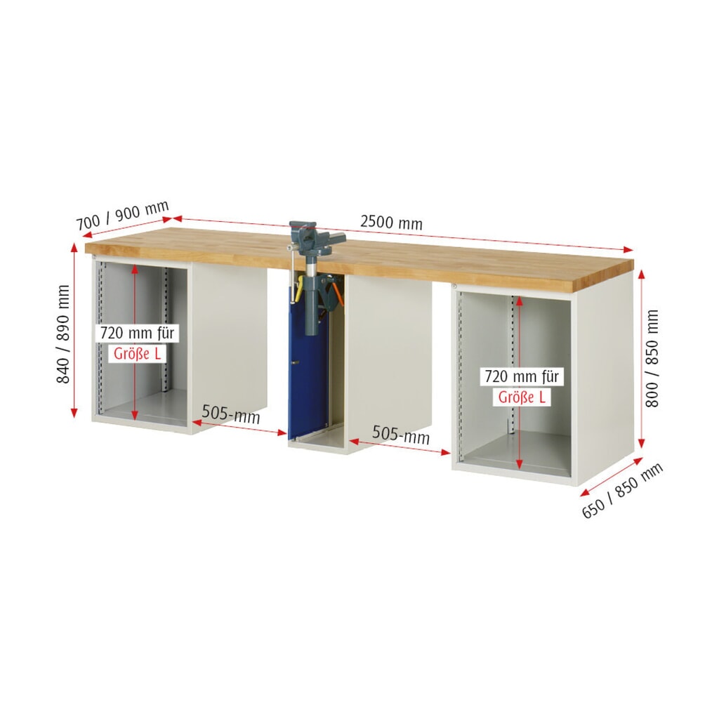 RAU Werkbank Serie 7000, 3 Container, HxBxT 840 x 2.500 x 700 mm, 10 x 90%-Auszug-Schubladen Produktabbildung Nr. 5: RAU Werkbank Serie 7000, 3 Container, HxBxT 840 x 2.500 x 700 mm, 10 x 90%-Auszug-Schubladen