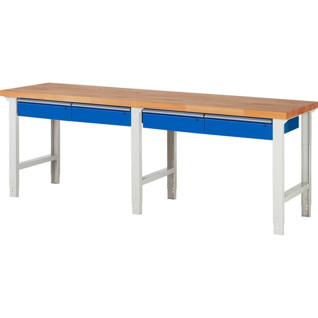 Produktabbildung: RAU Werkbank Serie 7000, HxBxT 790-1.140 x 2.500 x 700 mm, 4 Schubladen 4 x 150 mm