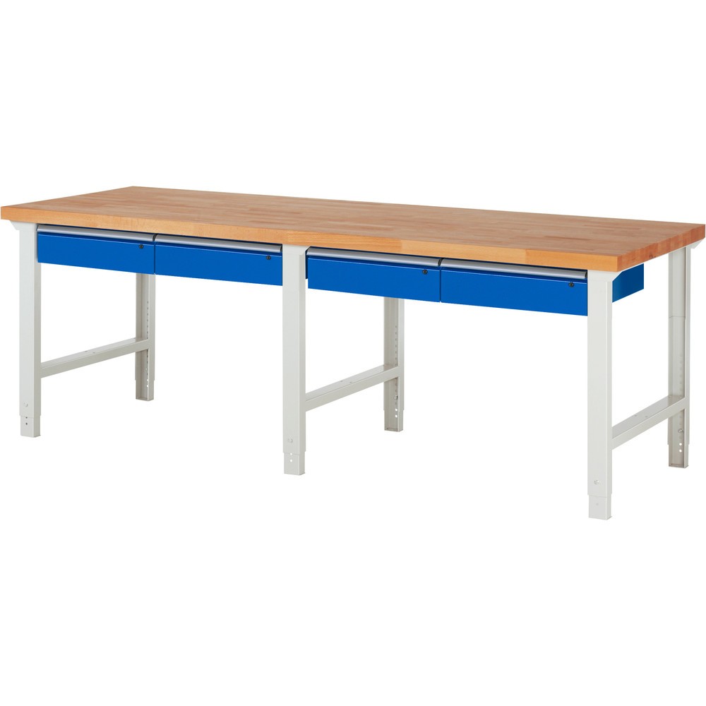 RAU Werkbank Serie 7000, HxBxT 790-1.140 x 2.500 x 900 mm, 4 Schubladen 4 x 150 mm Produktabbildung: RAU Werkbank Serie 7000, HxBxT 790-1.140 x 2.500 x 900 mm, 4 Schubladen 4 x 150 mm