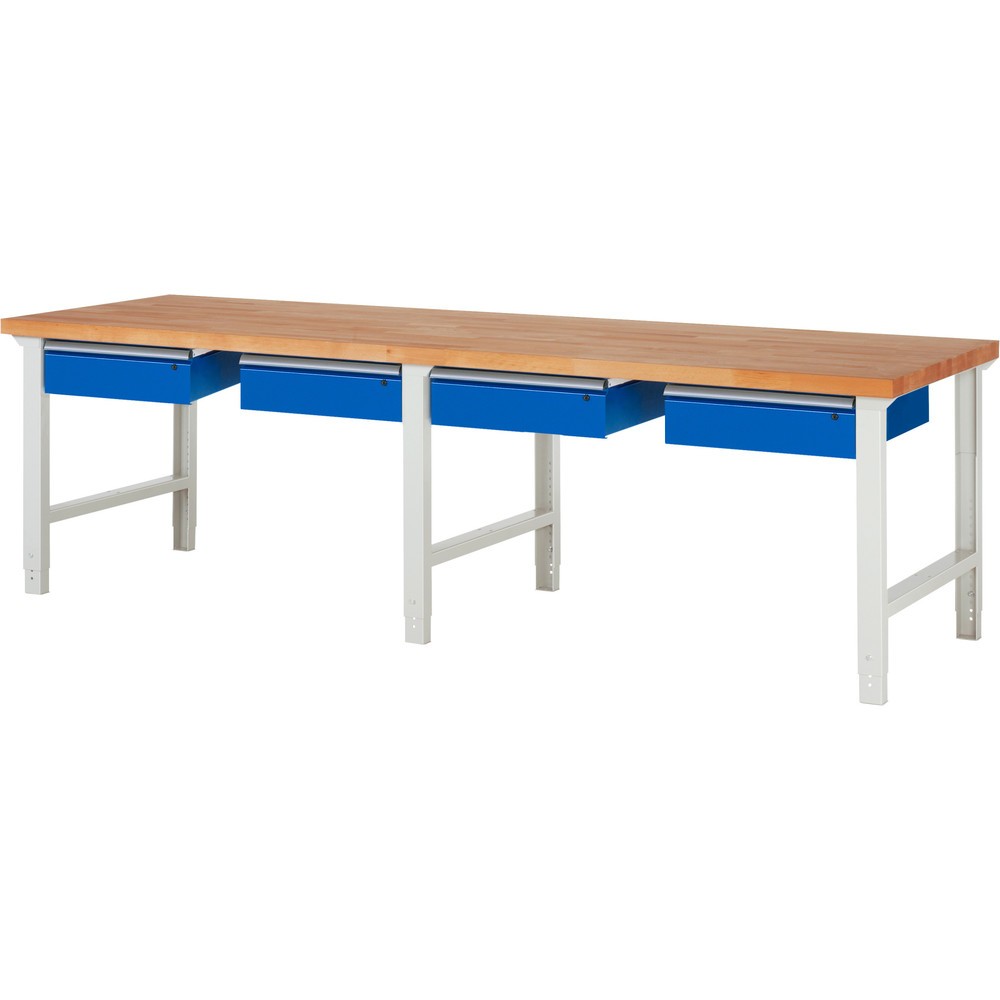 Produktabbildung: RAU Werkbank Serie 7000, HxBxT 790-1.140 x 3.000 x 900 mm, 4 Schubladen 4 x 150 mm