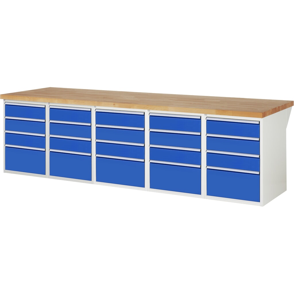 RAU Werkbank Serie 7000, 5 Container, HxBxT 890 x 3.000 x 900 mm, 20 x 90%-Auszug-Schubladen Produktabbildung: RAU Werkbank Serie 7000, 5 Container, HxBxT 890 x 3.000 x 900 mm, 20 x 90%-Auszug-Schubladen