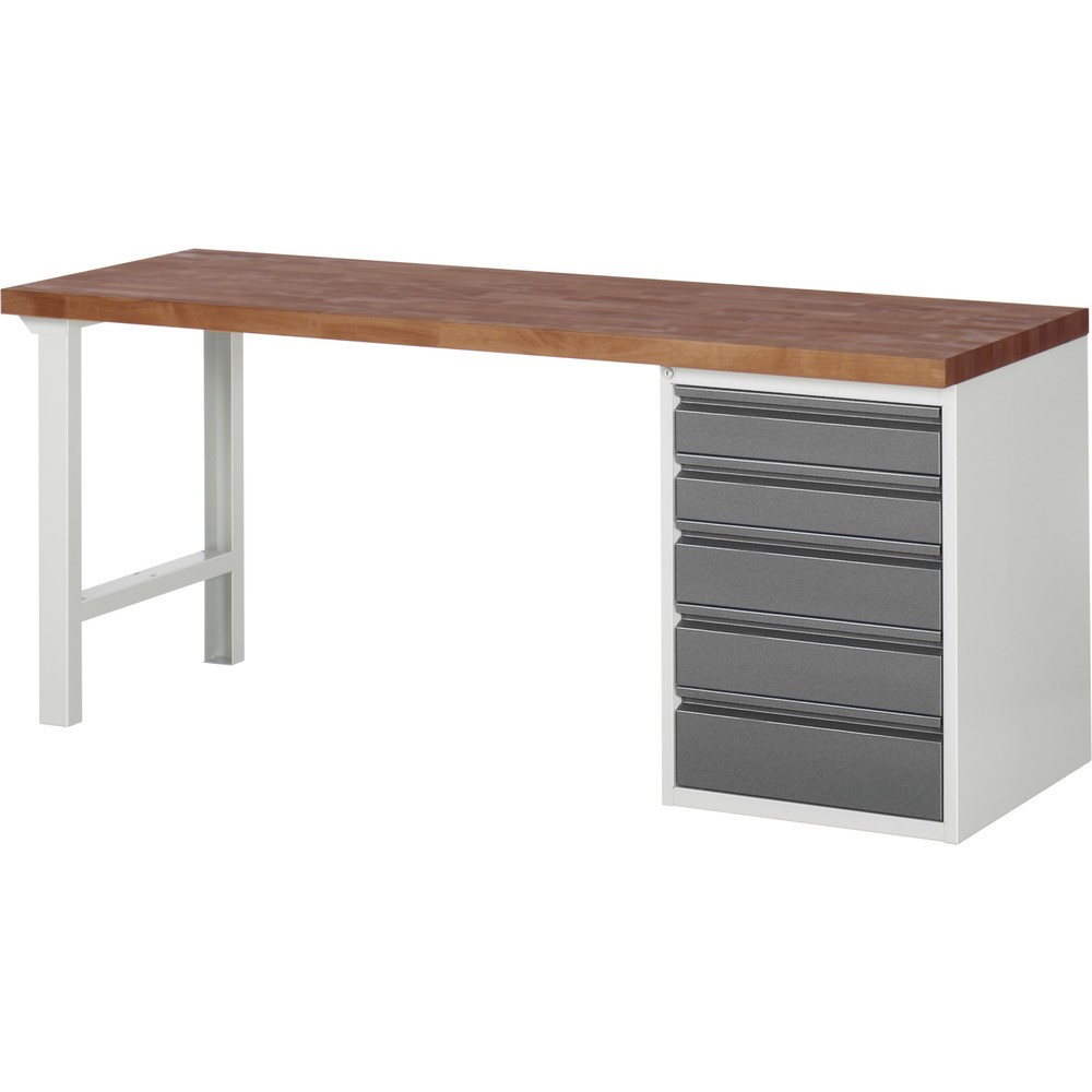 Produktabbildung Nr. 1: RAU Werkbank Serie 7000, Rotbuche-Massiv-Arbeitsplatte, 1 Container, HxBxT 890 x 2.000 x 700 mm, 5 Schubladen 2 x 120 mm, 2 x 150 mm, 1 x 180 mm