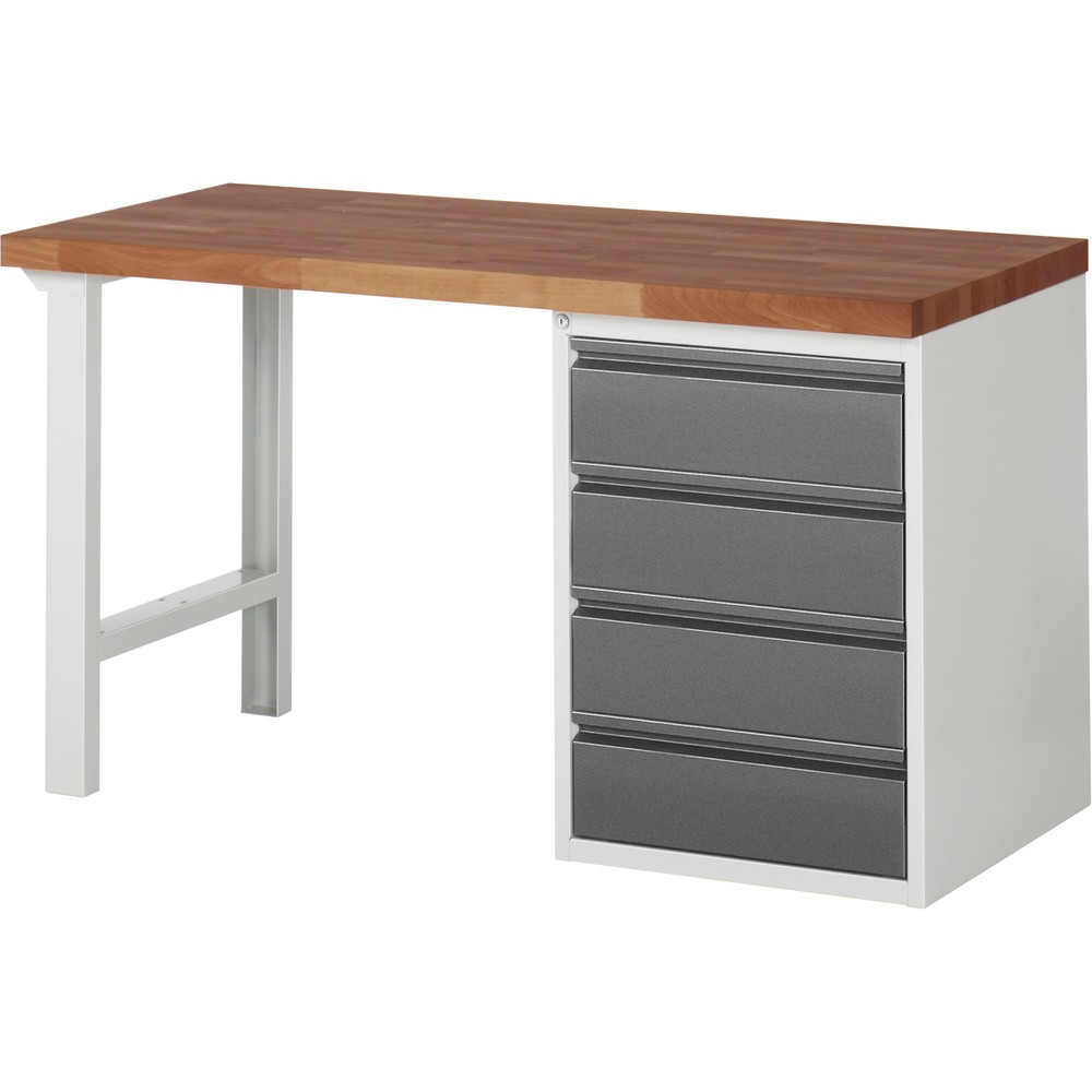 Produktabbildung Nr. 1: RAU Werkbank Serie 7000, Rotbuche-Massiv-Arbeitsplatte, 1 Container, HxBxT 890 x 1.500 x 700 mm, 4 Schubladen 4 x 180 mm