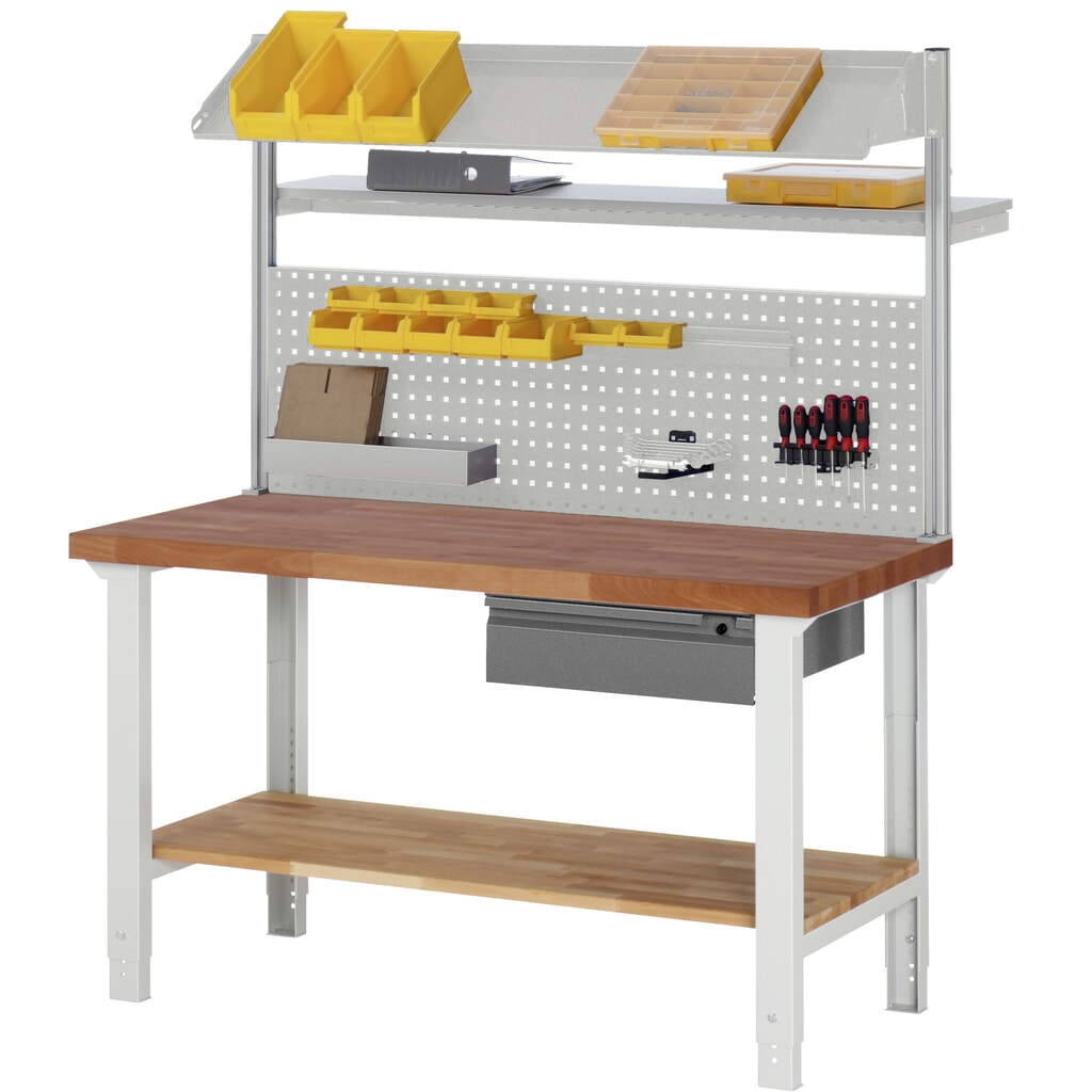 RAU Werkbank Serie 7000, Rotbuche-Massiv-Arbeitsplatte, 1 Schublade, HxBxT 790-1.140 x 1.500 x 700 mm, 1 Schublade Produktabbildung Nr. 3: RAU Werkbank Serie 7000, Rotbuche-Massiv-Arbeitsplatte, 1 Schublade, HxBxT 790-1.140 x 1.500 x 700 mm, 1 Schublade