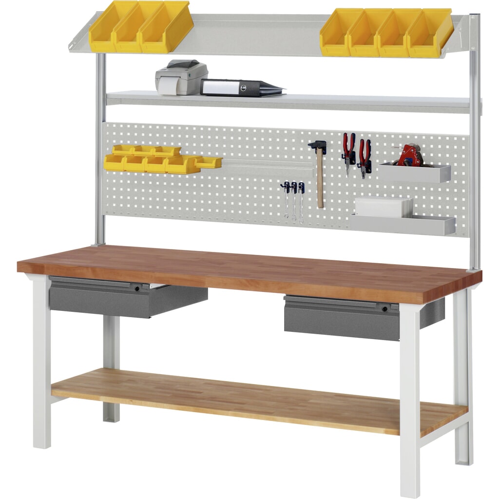 RAU Werkbank Serie 7000, Rotbuche-Massiv-Arbeitsplatte, 1 Schublade, HxBxT 790-1.140 x 1.500 x 700 mm, 1 Schublade Produktabbildung Nr. 4: RAU Werkbank Serie 7000, Rotbuche-Massiv-Arbeitsplatte, 1 Schublade, HxBxT 790-1.140 x 1.500 x 700 mm, 1 Schublade