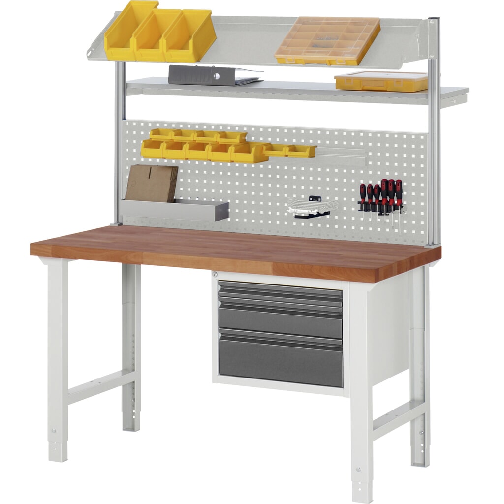 RAU Werkbank Serie 7000, Rotbuche-Massiv-Arbeitsplatte, 1 Schublade, HxBxT 790-1.140 x 1.500 x 700 mm, 1 Schublade Produktabbildung Nr. 5: RAU Werkbank Serie 7000, Rotbuche-Massiv-Arbeitsplatte, 1 Schublade, HxBxT 790-1.140 x 1.500 x 700 mm, 1 Schublade