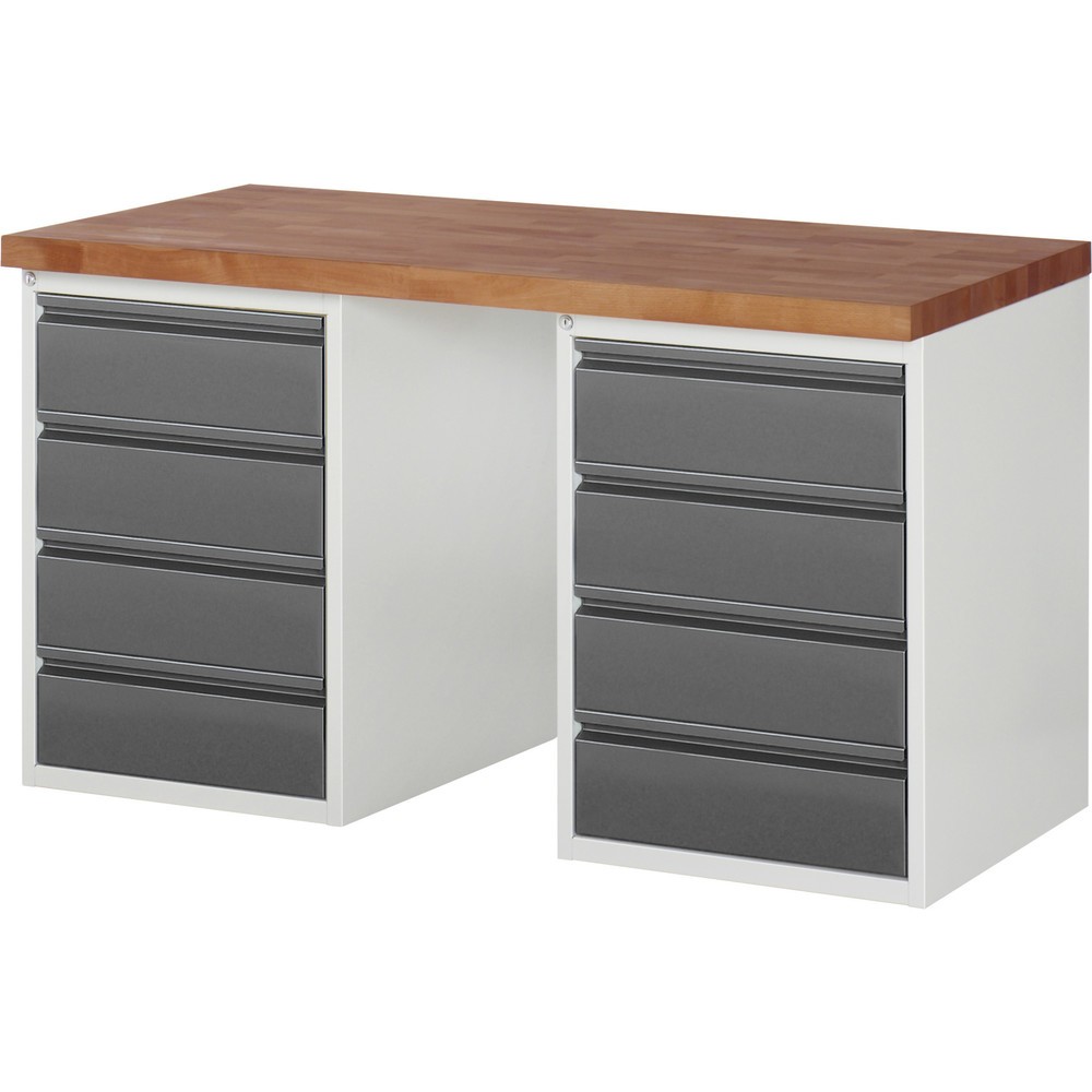 Produktabbildung Nr. 1: RAU Werkbank Serie 7000, Rotbuche-Massiv-Arbeitsplatte, 2 Container, HxBxT 890 x 1.500 x 700 mm, 8 Schubladen 8 x 180 mm