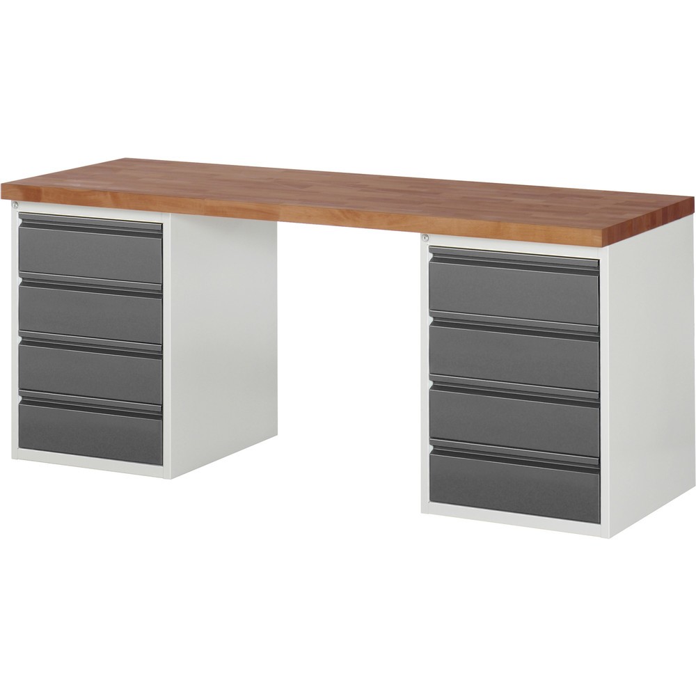 Produktabbildung Nr. 1: RAU Werkbank Serie 7000, Rotbuche-Massiv-Arbeitsplatte, 2 Container, HxBxT 890 x 2.000 x 700 mm, 8 Schubladen 8 x 180 mm