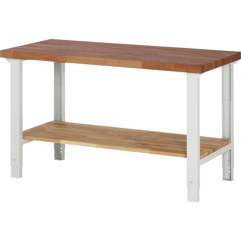 Produktabbildung Nr. 1: RAU Schwere Werkbank Serie 7000, Rotbuche-Massiv-Arbeitsplatte, 1 Buche-Massiv-Ablageboden, HxBxT 790-1.140 x 1.500 x 700 mm
