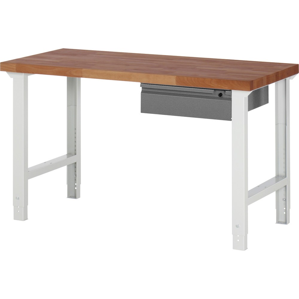 Produktabbildung Nr. 1: RAU Werkbank Serie 7000, Rotbuche-Massiv-Arbeitsplatte, 1 Schublade, HxBxT 790-1.140 x 1.500 x 700 mm, 1 Schublade
