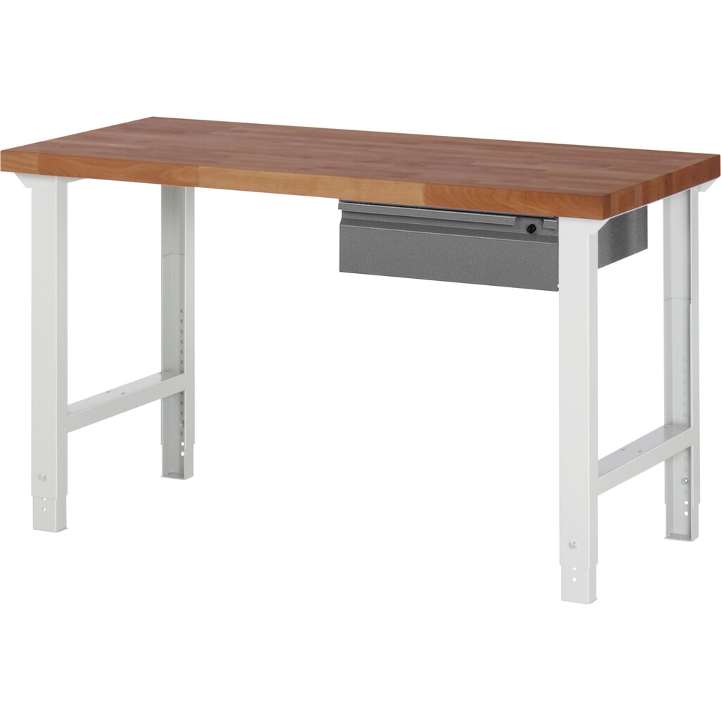 Produktabbildung Nr. 1: RAU Werkbank Serie 7000, Rotbuche-Massiv-Arbeitsplatte, 1 Schublade, HxBxT 790-1.140 x 1.500 x 700 mm, 1 Schublade