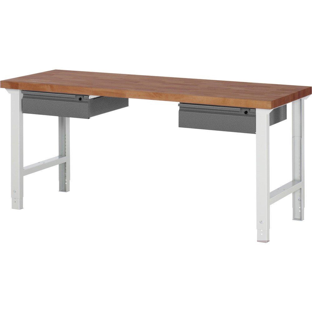 Produktabbildung Nr. 1: RAU Werkbank Serie 7000, Rotbuche-Massiv-Arbeitsplatte, 2 Schubladen, HxBxT 790-1.140 x 2.000 x 700 mm, 2 Schubladen