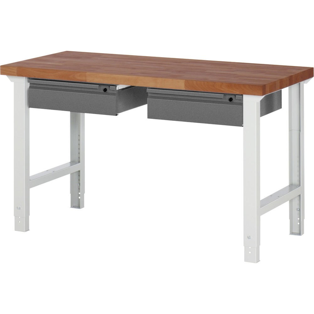 Produktabbildung Nr. 1: RAU Werkbank Serie 7000, Rotbuche-Massiv-Arbeitsplatte, 2 Schubladen, HxBxT 790-1.140 x 1.500 x 700 mm, 2 Schubladen