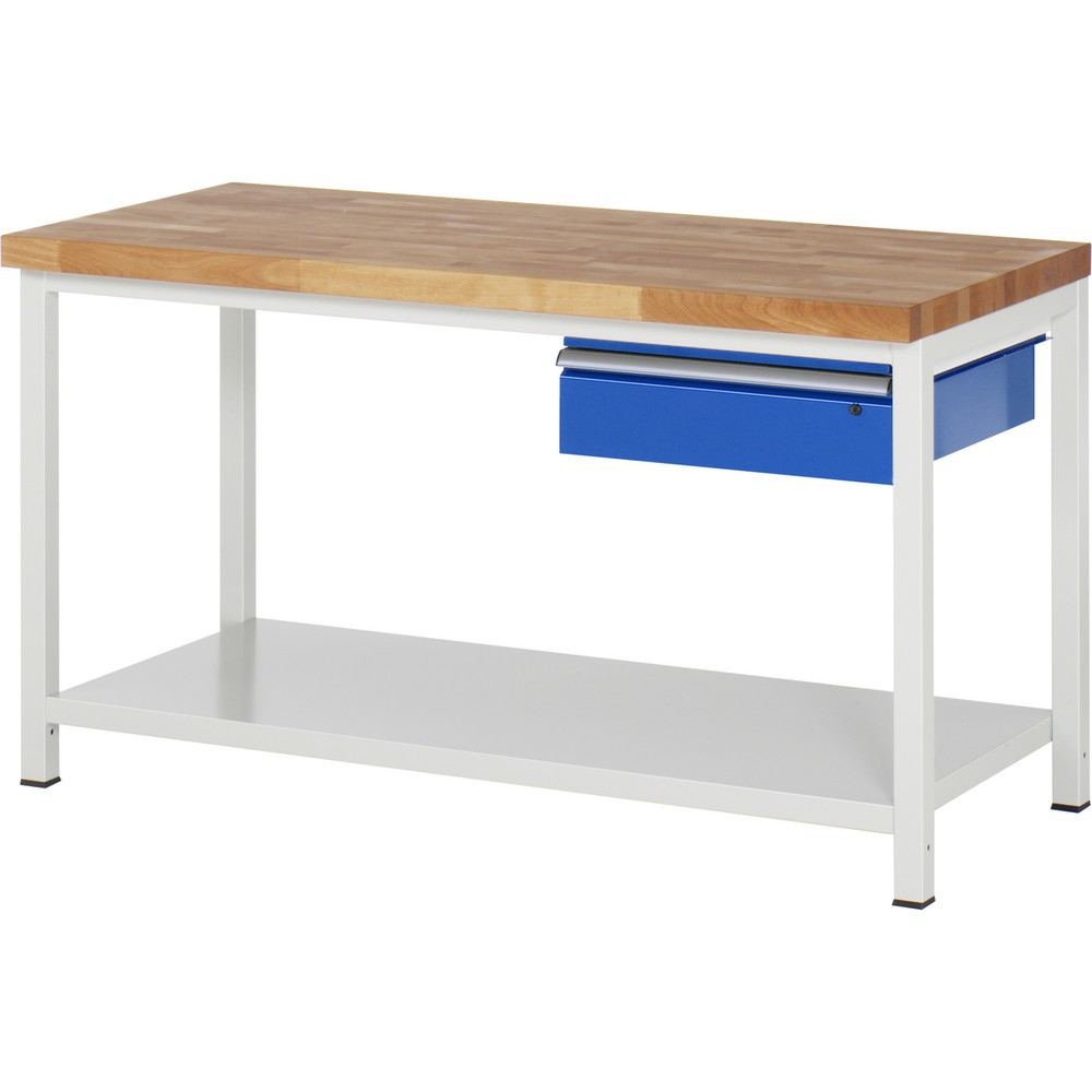 Produktabbildung: RAU Werkbank Serie 8000, HxBxT 840-1.040 x 1.500 x 700 mm, 1 Schublade, 1 Ablageboden Tiefe 650 mm